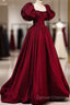 Beautiful Ball Gown Square Neckline Satin Long Red Prom Dress