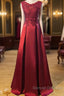 Beautiful Dark Red Lace Long Junior Prom Dress, Lace Top Party Dress