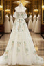 Beautiful Floral Lace Tulle Long Prom Dress, White Off The Shoulder Evening Party Dress