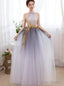 Beautiful Gradient Halter Tulle Evening Gown With Lace, Long Prom Dress
