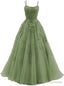 Beautiful Green Tulle With Lace Applique Formal Gown, Green Evening Prom Dress