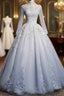 Beautiful Grey A-Line Long Sleeves With Lace Party Gown Sweet 16 Dress Prom Dress