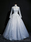 Beautiful Grey A-Line Long Sleeves With Lace Party Gown, Sweet 16 Dress