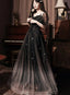 Beautiful Lace Applique Top Gradient Tulle Long Party Dress, Black Long Formal Dress Prom Dress