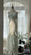 Beautiful Light Blue V-neck Ruffled Beaded Chiffon Mermaid Long Prom Dress