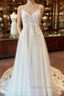 Beautiful Long A-line Backless Tulle Wedding Dress with Appliques Lace