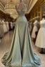Beautiful Mermaid Sage Green Long Satin Prom Dress