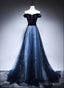 Beautiful Navy Blue Off Shoulder Long Party Dress, Long Prom Dress