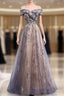 Beautiful Off Shoulder Tulle With Lace Long Evening Gown, Floor Length Prom Dress