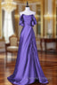 Beautiful Purple Satin Off Shoulder Formal Dress, Purple Satin Evening Dress Prom Dress