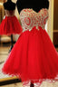 Beautiful Red School Homecoming Dress Sweetheart Gold Applique