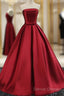 Beautiful Satin Scoop Floor Length Ball Prom Dress , Dark Red Sweet 16 Gown
