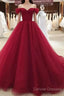 Beautiful Wine Red Off Shoulder Sweetheart Long Formal Gown, Red Party Dress