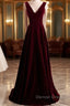 Beautiful Wine Red Simple Long A-Ine Wedding Party Dress, Dark Red Prom Dress