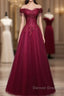 Beautiful Wine Red Tulle Sweetheart Long Prom Dress, A-Line Party Dress