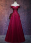 Beautiful Wine Red Tulle Sweetheart Long Prom Dress, A-Line Party Dress
