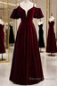 Beautiful Wine Red Velvet Off Shoulder Floor Length Party Dress, Velvet Junior Prom Dress