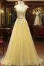 Beautiful Yellow Long Prom Dress, A-Line Round Neckline Formal Dress