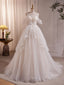 Beige A-line Tulle Beading Long Prom Dress, Beige Formal Dress