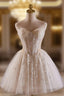 Beige Tulle Sweetheart Beading Homecoming Dress
