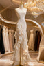 Beige White Sheath Halter Backless Wedding Dress