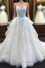 Biztunnel Long A-Line Strapless Lace Tulle Wedding Dress