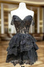 Black A-Line Sequin Tulle Short Prom Dress, Black Homecoming Dress