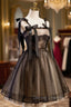 Black A-Line Tulle Lace Short Prom Dress, Black Lace Homecoming Dress