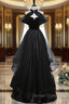 Black A-Line Tulle Long Prom Dress, Black Long Evening Dress