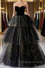 Black A-Line Tulle Shiny Tulle Long Prom Dress, Black Tulle Formal Dress