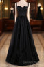 Black A-Line Tulle Straps Simple Long Prom Dress, Black Evening Dress Party Dress