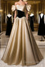 Black And Champagne Satin Long Party Dress, Off Shoulder Satin Prom Dress