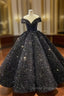 Black Ball Gown Sequins Off the Shoulder prom Dress