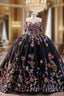 Black Ball Gown Tulle Colorful Sequins Prom Dress
