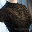 Black Cap Sleeves Long Tulle Party Dress, Black Prom Dress