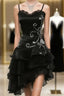 Black Chiffon Beaded Mini Prom Dress Homecoming Dress