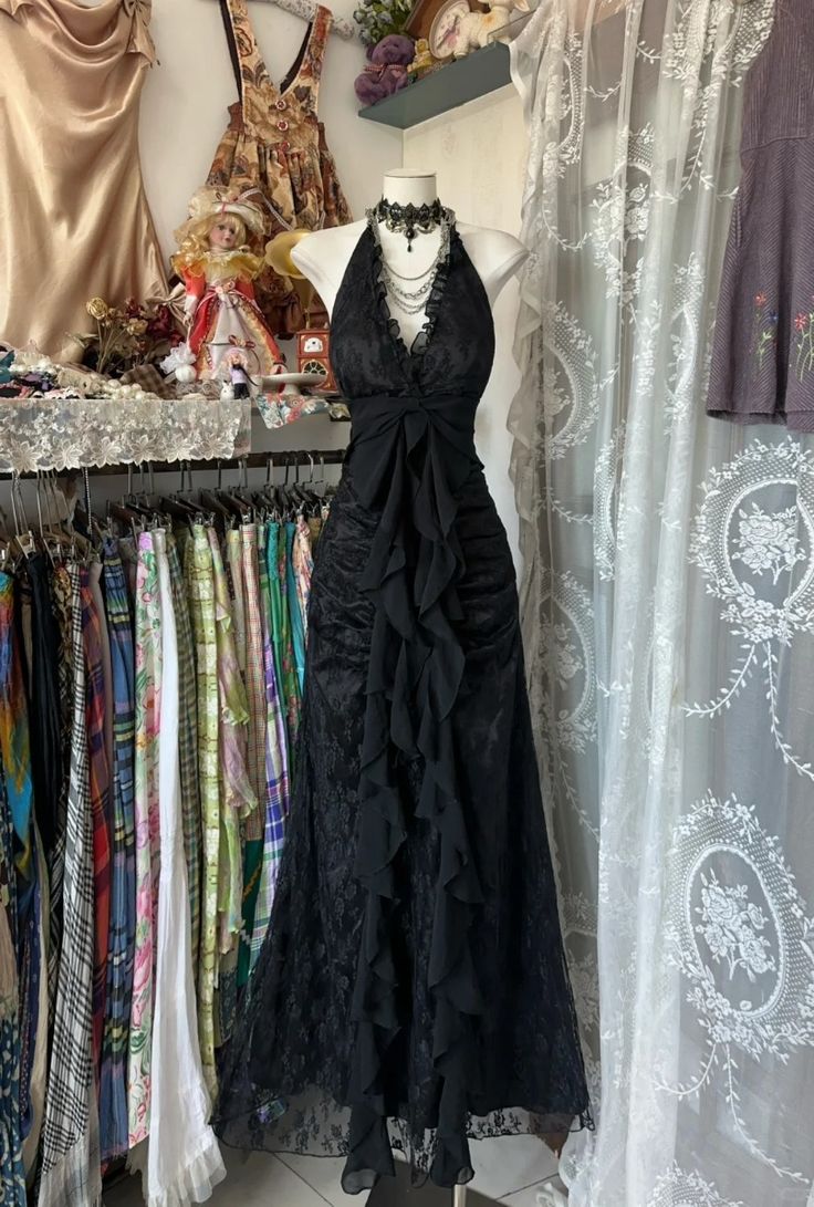 Black Elegant Vintage Prom Party Gown Evening Dress – Denver Dresses