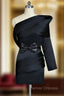 Black Formal Celebrity Dress Sheath One-shoulder Long Sleeves