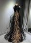 Black Halter A-Line Tulle And Sequins Evening Dress, Black Long Prom Dress Party Dress