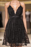 Black Lace Straps A-Line Short Party Dress Lace Homecoming Dress