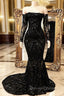 Black Long Mermaid Off the shoulder Prom Dress with Sleeves