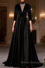 Black Long Sleeve Satin High Neck Prom Dress
