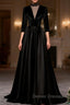 Black Long Sleeve Satin High Neck Prom Dress