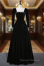 Black Long Sleeve Velvet Crystal Prom Dress