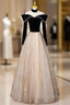 Black Long Sleeves Velvet ane Tulle Long Party Derss, Black Off Shoulder Prom Dress