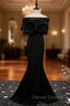 Black Mermaid Satin Off the Shoulder Prom Dress With Split