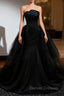 Black Mermaid Satin Tulle Strapless Prom Dress