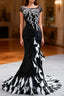 Black Mermaid Sequins Cap Sleeve Feather Prom Dress