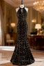 Black Mermaid Sequins Halter Beading Prom Dress