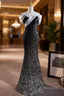 Black Mermaid Sequins Off the Shoulder Prom Dress